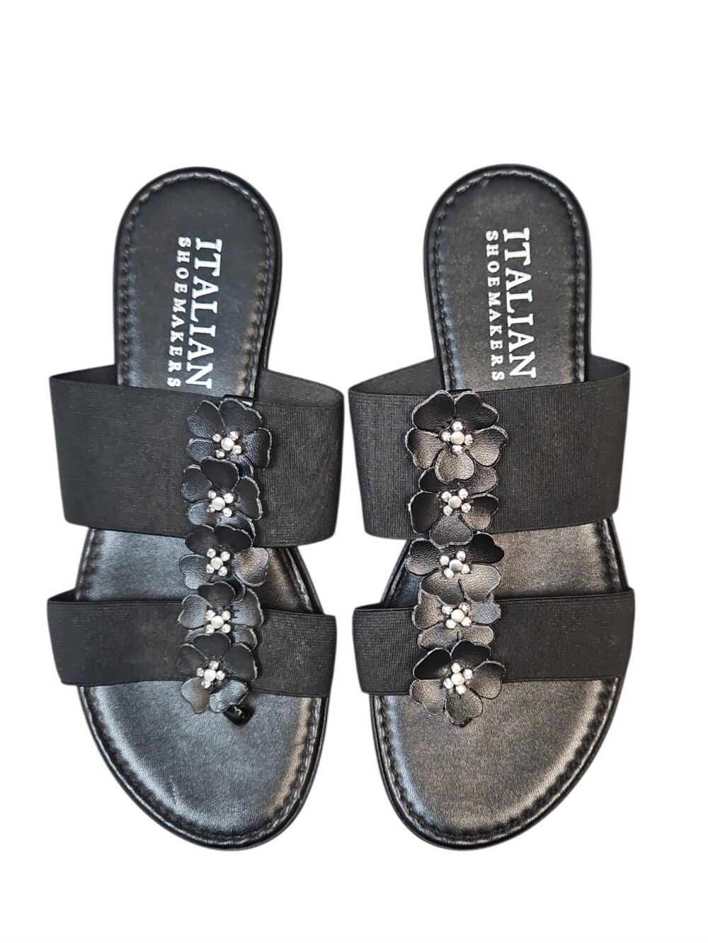 Italian Shoemakers Black With Floral Design Sandals Size 8 NEW No Box